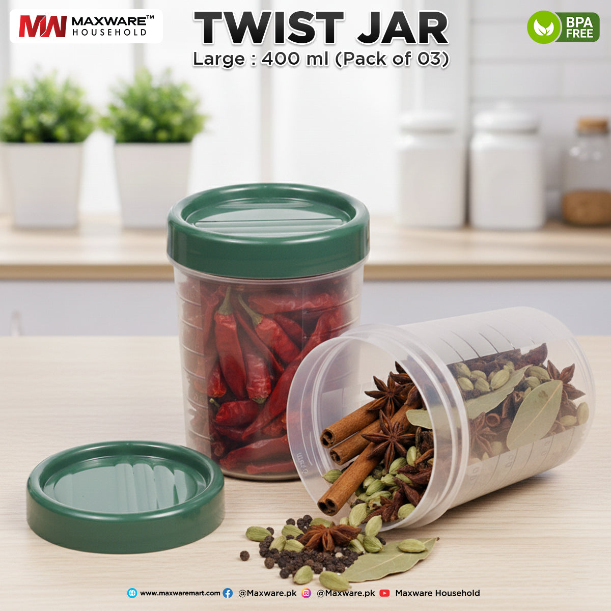 Twist Jar Large 400 ml (Pack of 03 )